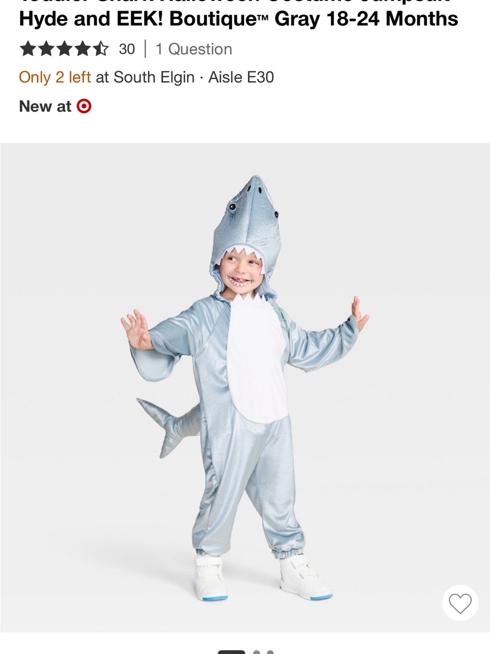 Target Gray and White Shark Kids Costume
